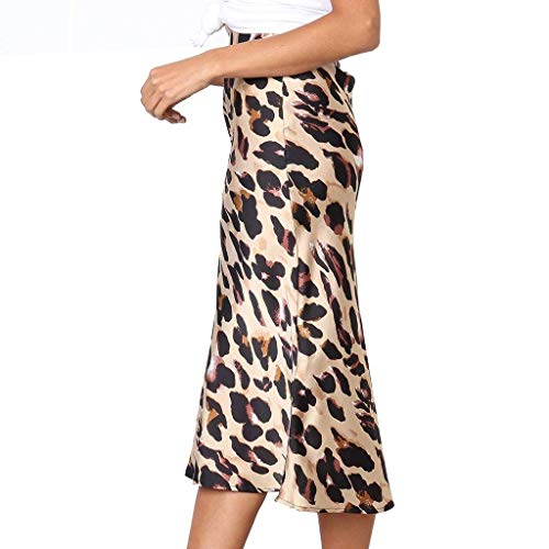 Mujer Faldas Falda Midi Leopardo de Cintura Alta Mujer Oculta Elasticized Cintura Seda Satén Faldas Estilo de Deslizamiento Animal Print Falda Mujeres
