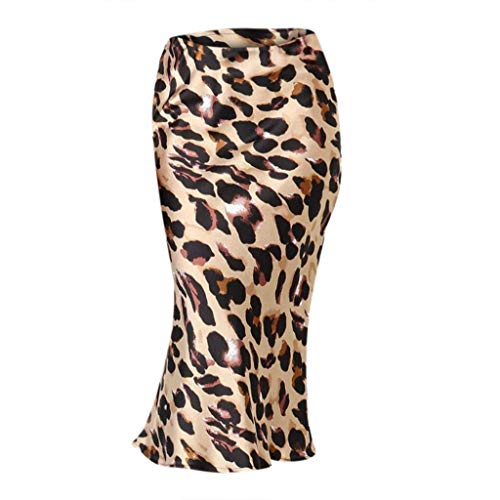 Mujer Faldas Falda Midi Leopardo de Cintura Alta Mujer Oculta Elasticized Cintura Seda Satén Faldas Estilo de Deslizamiento Animal Print Falda Mujeres