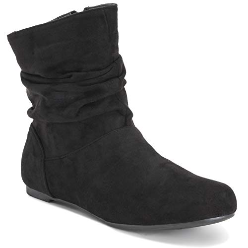 Mujer Flexible Moda Plano Invierno Dedo del Pie Cerrado Biker Ponerse Botines - Negro - EU38/ UK5 - KL0363