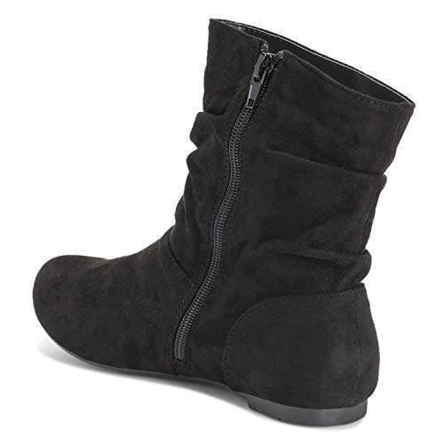 Mujer Flexible Moda Plano Invierno Dedo del Pie Cerrado Biker Ponerse Botines - Negro - EU38/ UK5 - KL0363