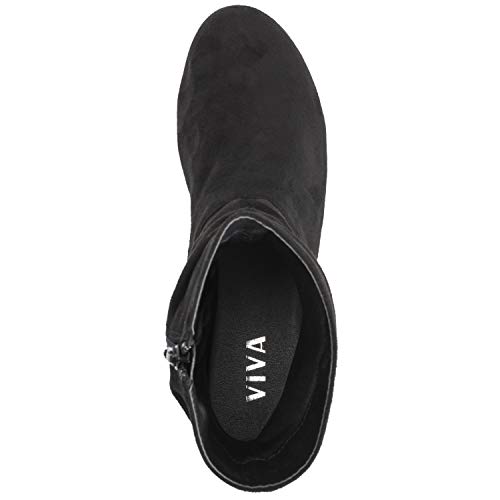 Mujer Flexible Moda Plano Invierno Dedo del Pie Cerrado Biker Ponerse Botines - Negro - EU38/ UK5 - KL0363