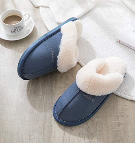 Mujer Invierno Fur Zapatillas de Estar Cerradas Calienta Pantuflas, para interior o exterior Azul 36.5-38 (La etiqueta es 40-41 270)
