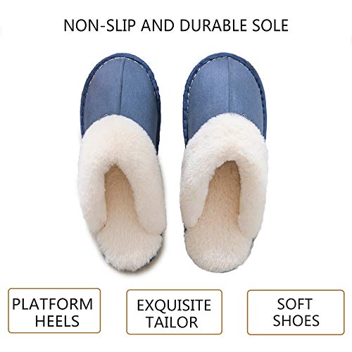 Mujer Invierno Fur Zapatillas de Estar Cerradas Calienta Pantuflas, para interior o exterior Azul 36.5-38 (La etiqueta es 40-41 270)