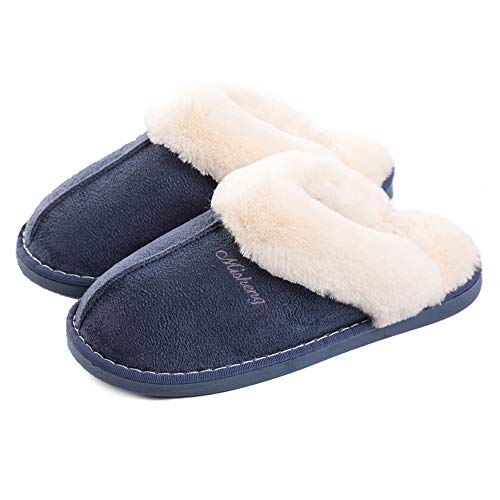 Mujer Invierno Fur Zapatillas de Estar Cerradas Calienta Pantuflas, para interior o exterior Azul 36.5-38 (La etiqueta es 40-41 270)