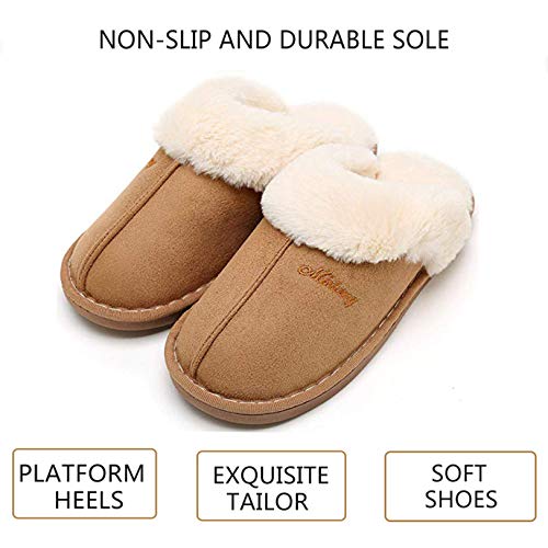Mujer Invierno Fur Zapatillas de Estar Cerradas Calienta Pantuflas, para Interior o Exterior Marrón Claro, 42/43 EU
