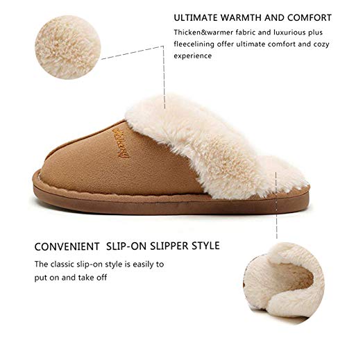 Mujer Invierno Fur Zapatillas de Estar Cerradas Calienta Pantuflas, para Interior o Exterior Marrón Claro, 42/43 EU