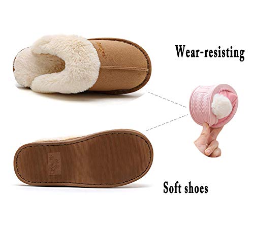 Mujer Invierno Fur Zapatillas de Estar Cerradas Calienta Pantuflas, para Interior o Exterior Marrón Claro, 42/43 EU