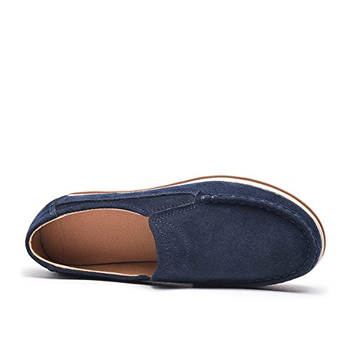 Mujer Mocasines Plataforma Casual Loafers Primavera Verano Zapatos de Cuña 5cm Negro Azul Caqui 35-42 Azul 42