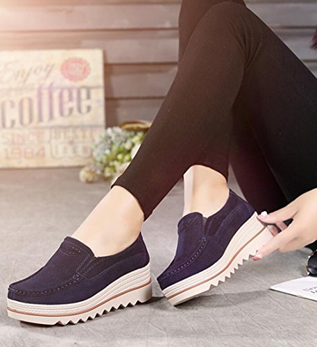 Mujer Mocasines Plataforma Casual Loafers Primavera Verano Zapatos de Cuña 5cm Negro Azul Caqui 35-42 Azul 42