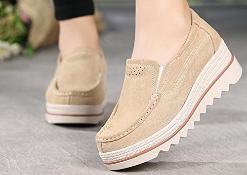 Mujer Mocasines Plataforma Casual Loafers Primavera Verano Zapatos de Cuña 5cm Negro Azul Caqui 35-42 Caqui 35