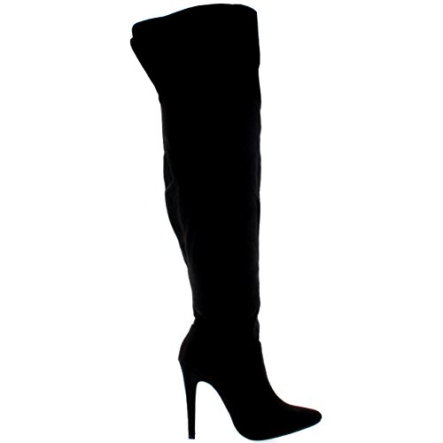 Mujer Muslo Plataforma Tramo Tacones Altos Anochecer Tacones Altos Bota - Negro Suede - UK6/EU39 - KL0049J