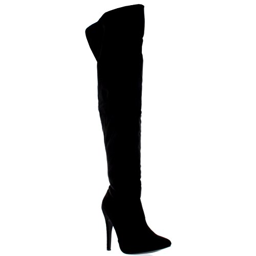 Mujer Muslo Plataforma Tramo Tacones Altos Anochecer Tacones Altos Bota - Negro Suede - UK6/EU39 - KL0049J