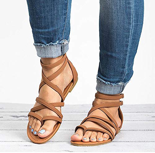 Mujer Sandalias Chanclas Bohemia Romanas Punta Plana Verano Estilo Informal Cómodo Elegante Gladiador Playa Calzado,01,43