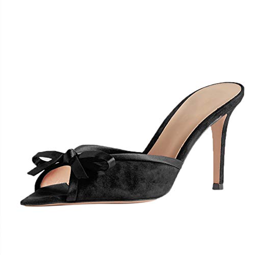 Mujer Sandalias de tacón Alto con Punta Peep Toe Mulas Noche Fiesta Boda Elegante Sandalias Tacón Fino Casual Fiesta Boda Elegante Aguja tacón,Negro,US4/EU34/UK2