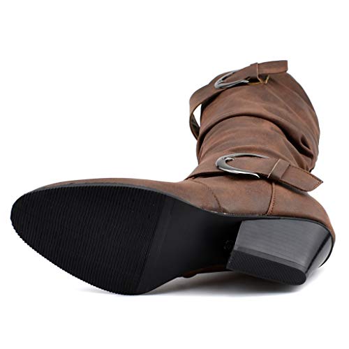 Mujer Tacón Cuadrado Bota Tubo Medio Punta Redonda Hebillas Holgadas Botines Casuales