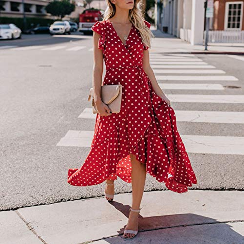 Mujer Tops Vestido de Encaje Irregular con Cuello en V y Lunares de Mujer Vestidos Elegante de Color sólido Atractivo Casual De Mujer Primavera Vestidos Fiesta Coctel Vestidos Playa