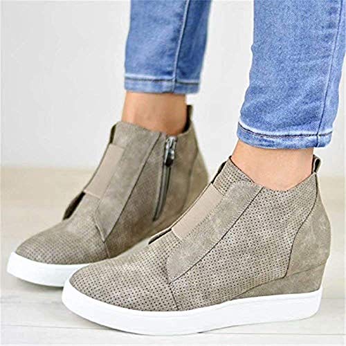 Mujer Zapatillas de Deporte de Cuña Botines de Plataforma Zapatos de Tacón Alto Zapatillas Planas con Cremallera Aumentar Dentro Sneakers Cómodos al Aire Libre Casuales