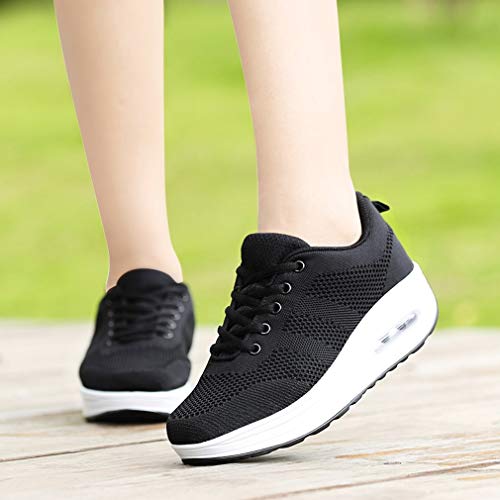 Mujer Zapatillas de Deporte Malla Air Cuña Cómodos Sneakers Mujer Casual Running Senderismo Ligero Mesh Zapatillas Gris Negro 35-41