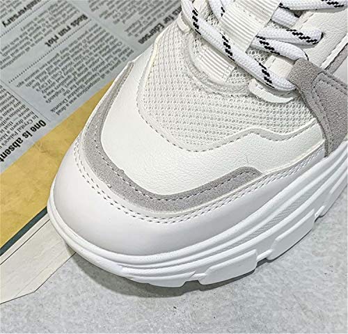 Mujer Zapatillas de Deporte Plataforma Fashion Running Exterior Cordones Zapatos Casual Cómodos Resistente Antideslizante Otoño Invierno Blanco 37