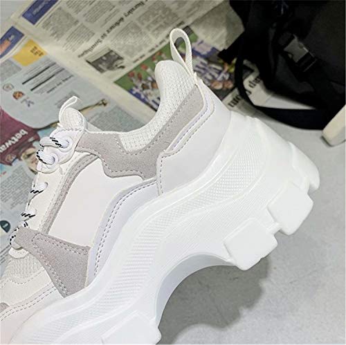 Mujer Zapatillas de Deporte Plataforma Fashion Running Exterior Cordones Zapatos Casual Cómodos Resistente Antideslizante Otoño Invierno Blanco 37