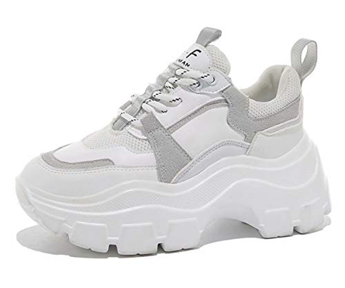 Mujer Zapatillas de Deporte Plataforma Fashion Running Exterior Cordones Zapatos Casual Cómodos Resistente Antideslizante Otoño Invierno Blanco 37