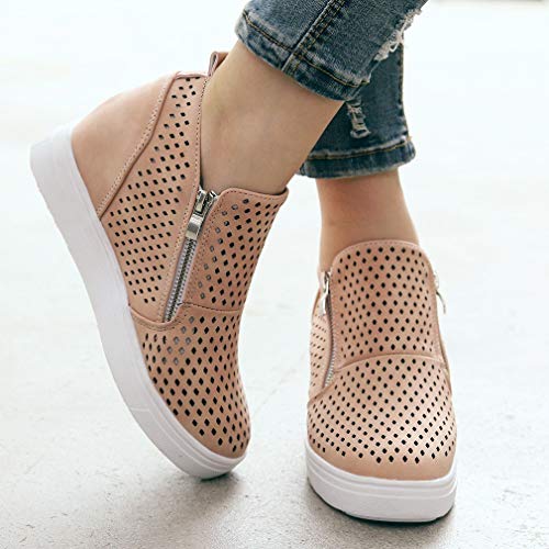 Mujeres Botines Retro Cremallera Doble Plana Hueca Botas Romanas Otoño e Invierno Botines Gruesos Transpirable Zapatillas Comodos Cremallera Zapatos Casuales 35-43 riou