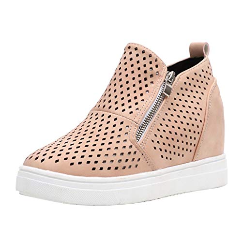 Mujeres Botines Retro Cremallera Doble Plana Hueca Botas Romanas Otoño e Invierno Botines Gruesos Transpirable Zapatillas Comodos Cremallera Zapatos Casuales 35-43 riou