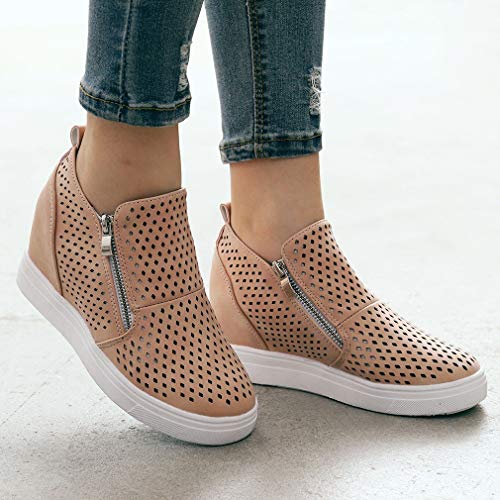 Mujeres Botines Retro Cremallera Doble Plana Hueca Botas Romanas Otoño e Invierno Botines Gruesos Transpirable Zapatillas Comodos Cremallera Zapatos Casuales 35-43 riou