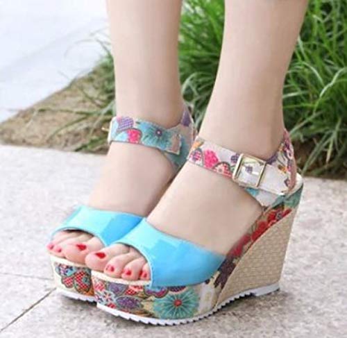 Mujeres Cuñas Bombas Plataforma De Verano Tacón Alto Peep-Toe Espalda Abierta Slingback Calzado Vacaciones Playa Casual Damas Tobillo Hebilla Correa Sandalias