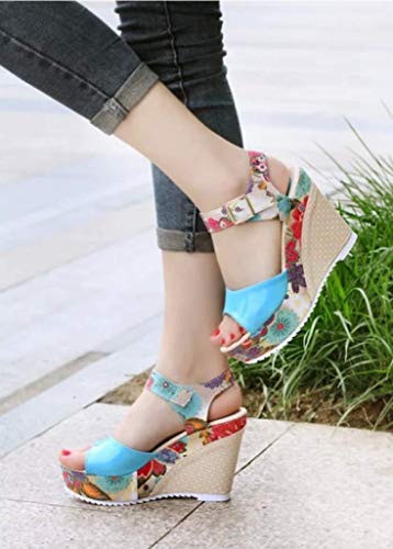 Mujeres Cuñas Bombas Plataforma De Verano Tacón Alto Peep-Toe Espalda Abierta Slingback Calzado Vacaciones Playa Casual Damas Tobillo Hebilla Correa Sandalias