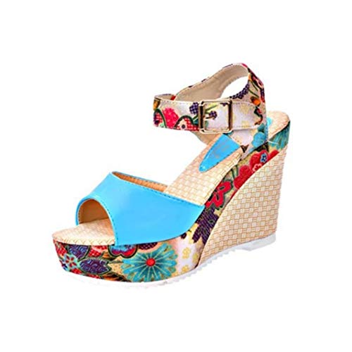 Mujeres Cuñas Bombas Plataforma De Verano Tacón Alto Peep-Toe Espalda Abierta Slingback Calzado Vacaciones Playa Casual Damas Tobillo Hebilla Correa Sandalias