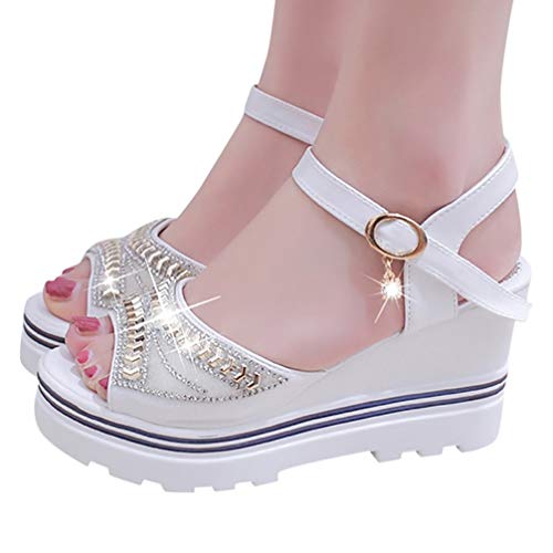 Mujeres Cuñas Sandalias Plataforma De Verano Tacón Alto Peep-Toe Calzado con Espalda Abierta Ocio Playa Vacaciones Señoras Hebilla Zapatos De Correa