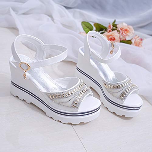 Mujeres Cuñas Sandalias Plataforma De Verano Tacón Alto Peep-Toe Calzado con Espalda Abierta Ocio Playa Vacaciones Señoras Hebilla Zapatos De Correa