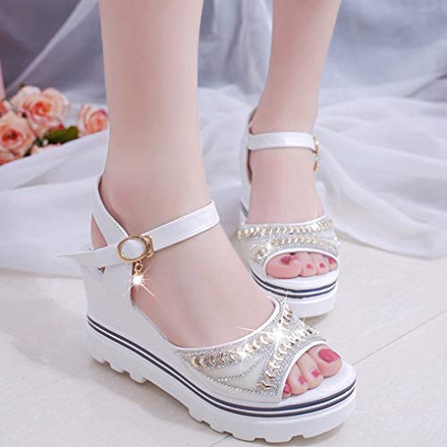 Mujeres Cuñas Sandalias Plataforma De Verano Tacón Alto Peep-Toe Calzado con Espalda Abierta Ocio Playa Vacaciones Señoras Hebilla Zapatos De Correa