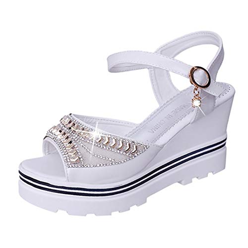Mujeres Cuñas Sandalias Plataforma De Verano Tacón Alto Peep-Toe Calzado con Espalda Abierta Ocio Playa Vacaciones Señoras Hebilla Zapatos De Correa