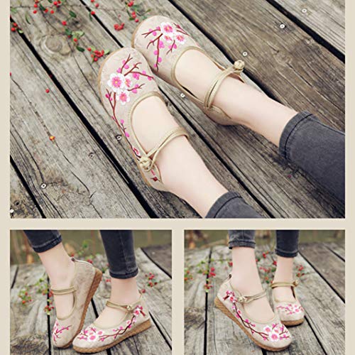 Mujeres Mary Jane Zapatos Retro Bordado Floral Estilo Chino Lona Fabirc Hebilla Correa Zapatos Planos Zapatos Casuales Femeninos