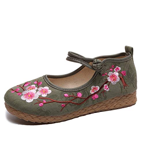 Mujeres Mary Jane Zapatos Retro Bordado Floral Estilo Chino Lona Fabirc Hebilla Correa Zapatos Planos Zapatos Casuales Femeninos