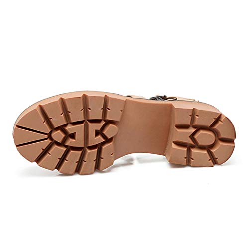 Mujeres Sandalias de tacón cuadrado Plataforma de verano Med Heel Round-toe Tobillo Cruz-tie Boda Citas Ocio Señoras Hebilla Correa Bombas