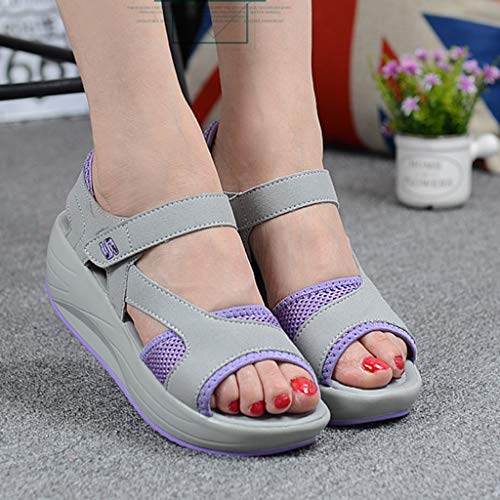 Mujeres Sandalias Deportivas, 2019 Zapatillas Con Punta Abierta Con Plataforma Cuña En Suelas Cómodas Transpirable Zapato De Deporte Para Fitness Al Aire Libre 35-40(Púrpura, 37)