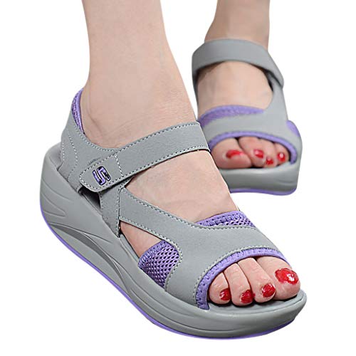Mujeres Sandalias Deportivas, 2019 Zapatillas Con Punta Abierta Con Plataforma Cuña En Suelas Cómodas Transpirable Zapato De Deporte Para Fitness Al Aire Libre 35-40(Púrpura, 37)
