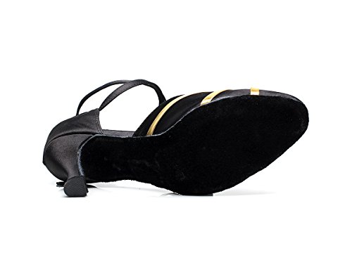 Mujeres Swing Zapatos de baile latino salón novia tacón bajo cerrado dedo del pie satén 7105, color Negro, talla 39.5 EU