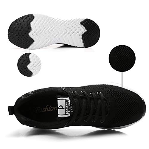 Mujeres Zapatos Deportivas Running Trekking Sneakers Cordones Ligero Respirable Mesh Shoes Fitness Negro 36