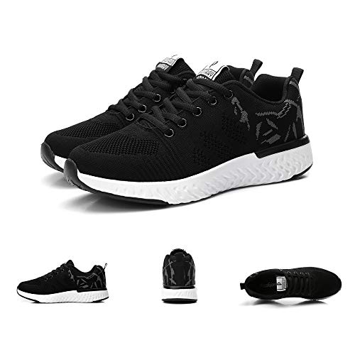 Mujeres Zapatos Deportivas Running Trekking Sneakers Cordones Ligero Respirable Mesh Shoes Fitness Negro 36