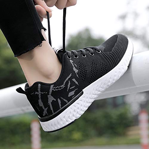 Mujeres Zapatos Deportivas Running Trekking Sneakers Cordones Ligero Respirable Mesh Shoes Fitness Negro 36