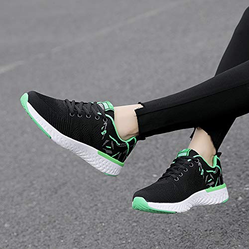 Mujeres Zapatos Deportivas Running Trekking Sneakers Cordones Ligero Respirable Mesh Shoes Fitness Verde 37