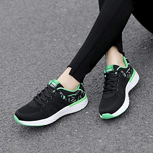 Mujeres Zapatos Deportivas Running Trekking Sneakers Cordones Ligero Respirable Mesh Shoes Fitness Verde 37