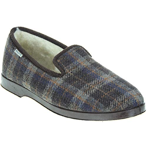 Muro 1700 Zapatilla Casa Cerrada Cangrejo Llana Invierno Confortable Paño Cuadros Forro Lana Virgen Hombre MARRÓN Talla 43