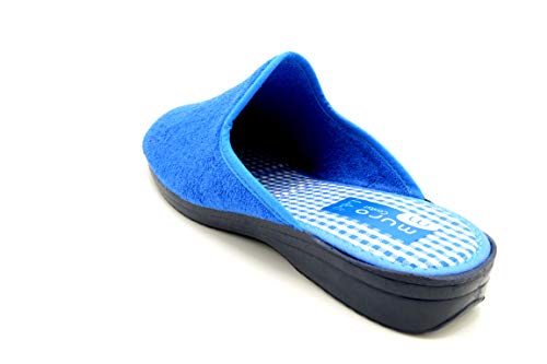 Muro 800 Azul - Zapatilla de casa Rizo de algodón - Suela de Goma (Numeric_37)