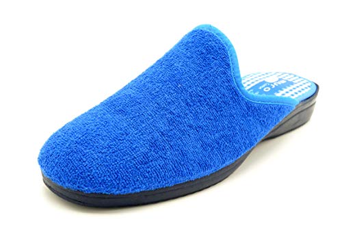 Muro 800 Azul - Zapatilla de casa Rizo de algodón - Suela de Goma (Numeric_37)