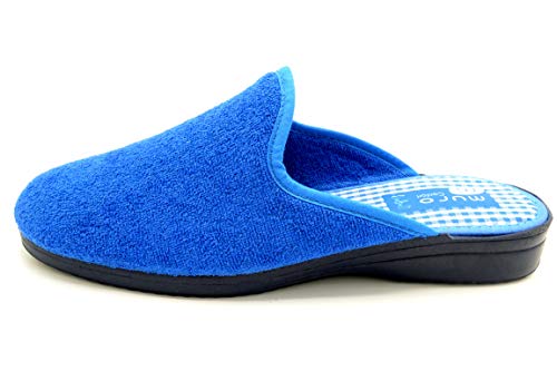 Muro 800 Azul - Zapatilla de casa Rizo de algodón - Suela de Goma (Numeric_37)